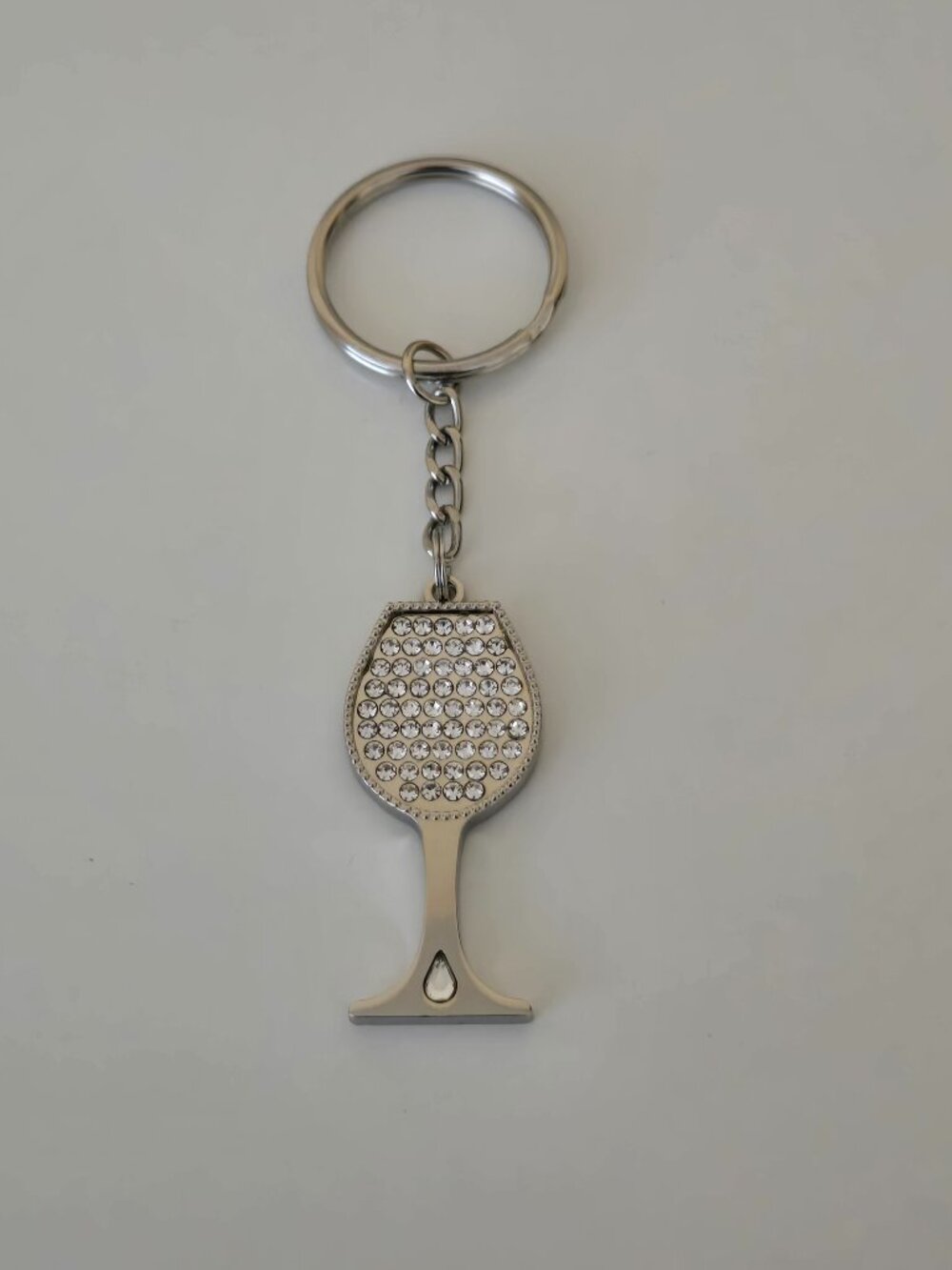 Clear Rhinestone Wine Glass Keychain - NWOT